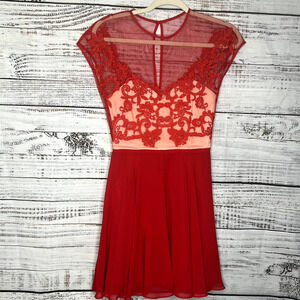 ASOS Red Mesh Sweetheart Neckline Mini Flutter Dress 2